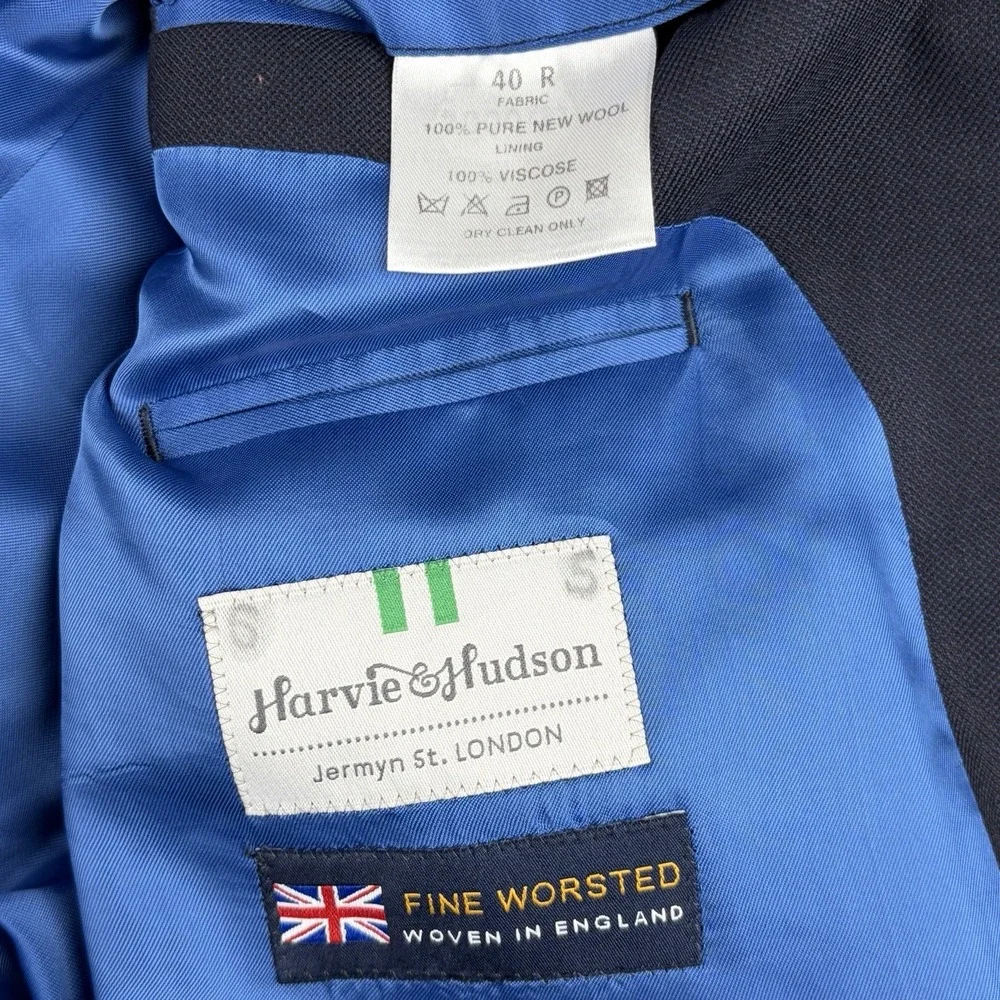Harvie & Hudson Wool Blazer Men's 40R Navy Fine Worsted England